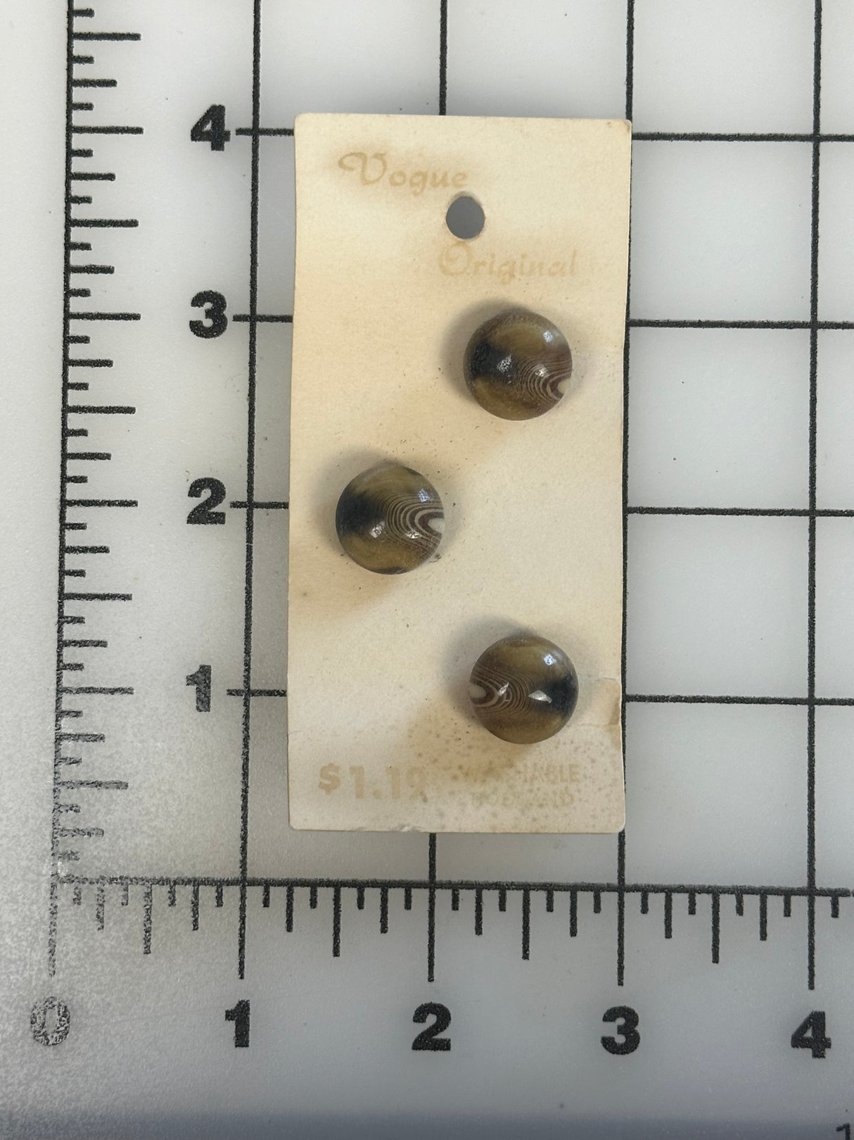 1970’s Vogue Original Wood Grain Plastic Buttons - Set of 3 - 5/8" - on card