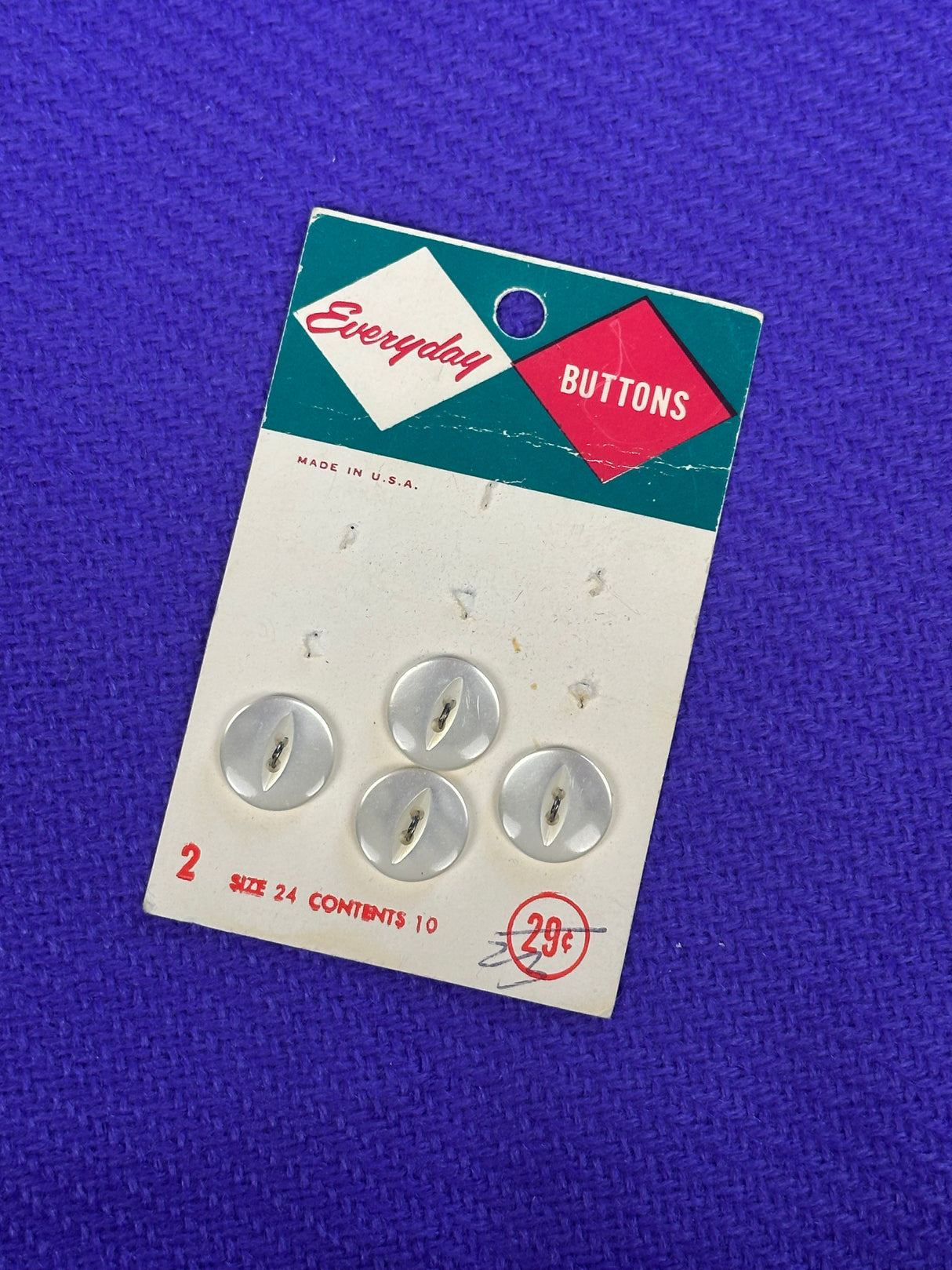 1970’s Everyday Buttons White Plastic Buttons - Set of 4 - 5/8" -  on card