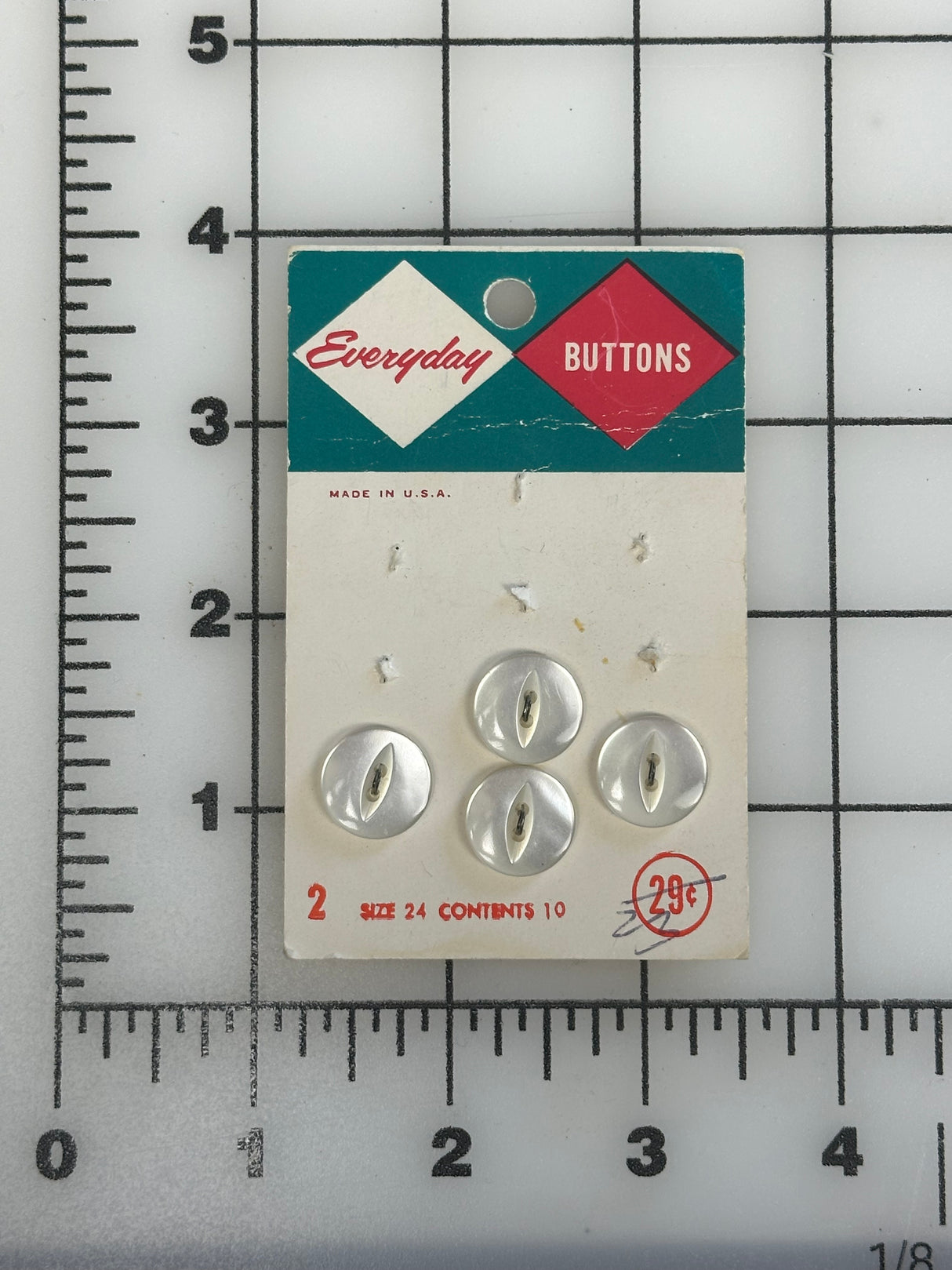 1970’s Everyday Buttons White Plastic Buttons - Set of 4 - 5/8" -  on card