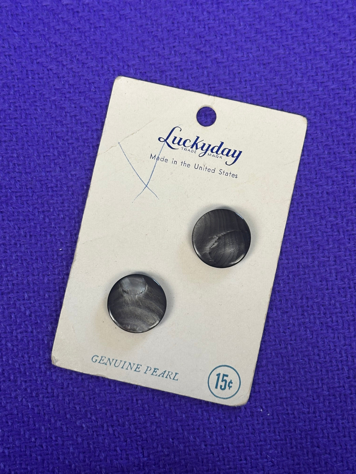1960’s Luckyday Pearl Buttons - Set of 2 - 3/4" - on card