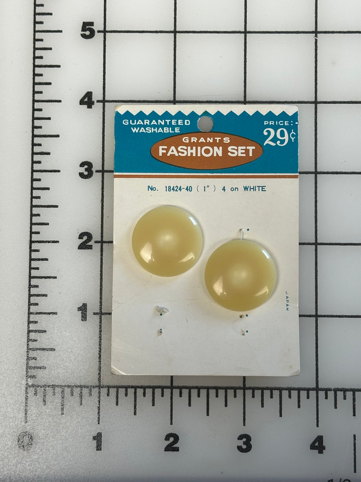 1980’s Grant's Fashion Set White Shank Buttons - Set of 2 - 1" -  on card