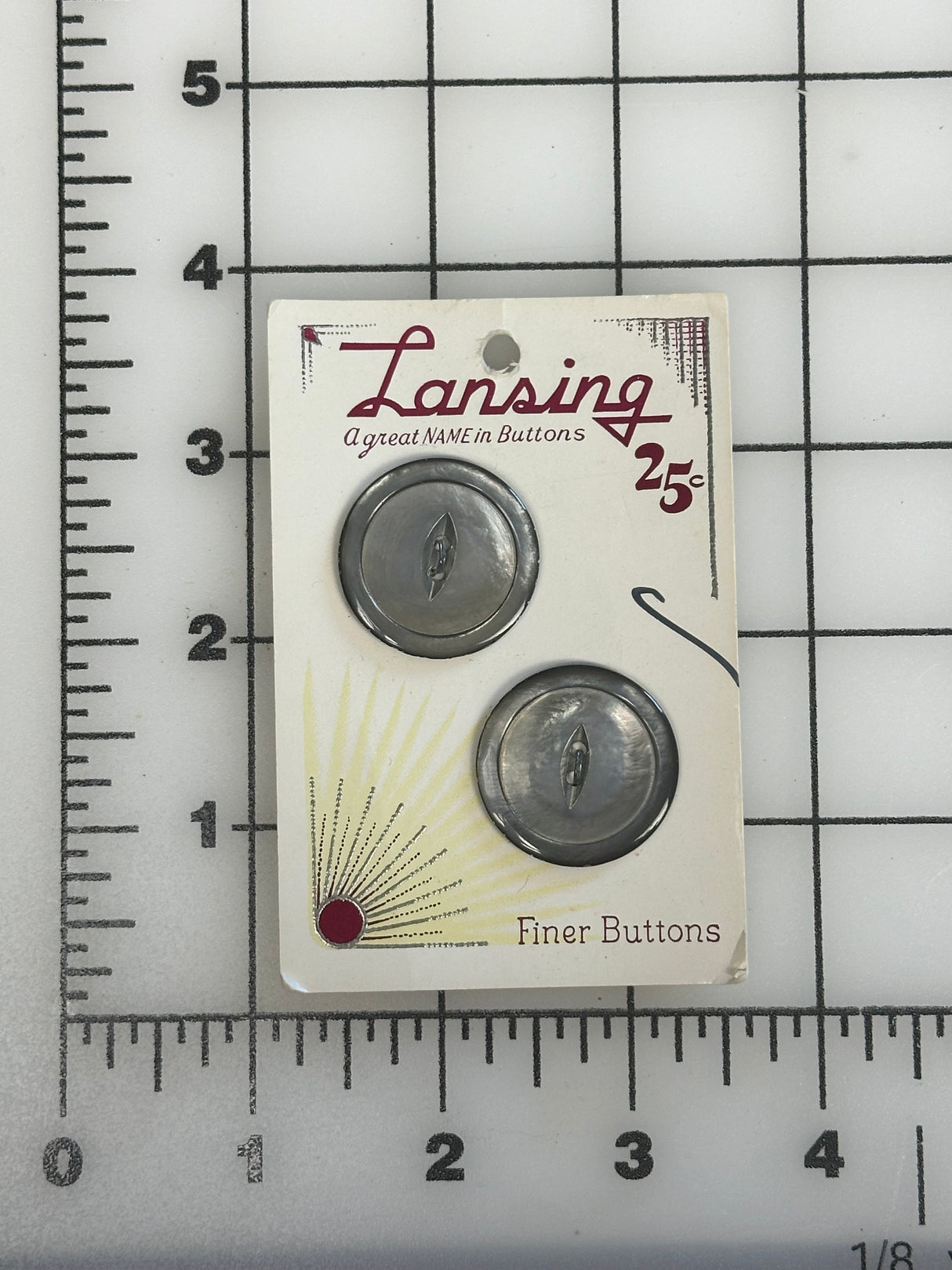 1980’s Lansing Black Mother of Pearl Buttons - set of 2 - 1" -  on card