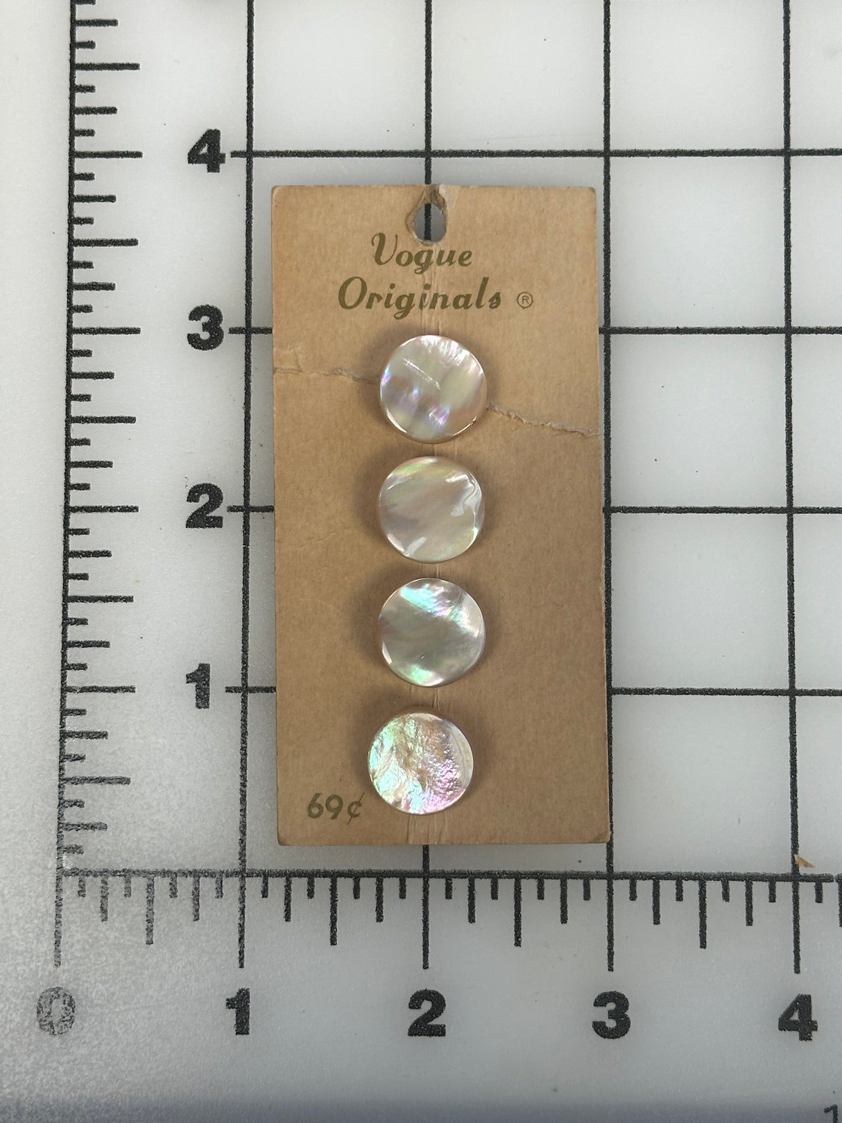 1960’s Vogue Originals Abalone Shell Shank Buttons - Set of 4 - 5/8" - on card