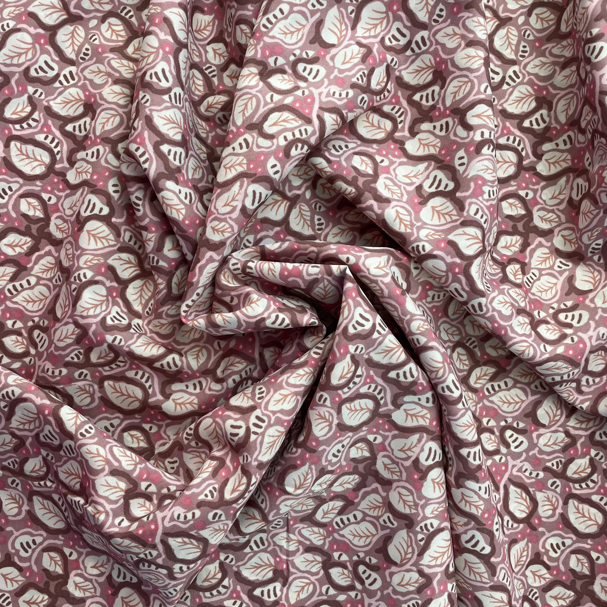 1970's Pink and Brown Leaves - Polyester - Piece (P176)