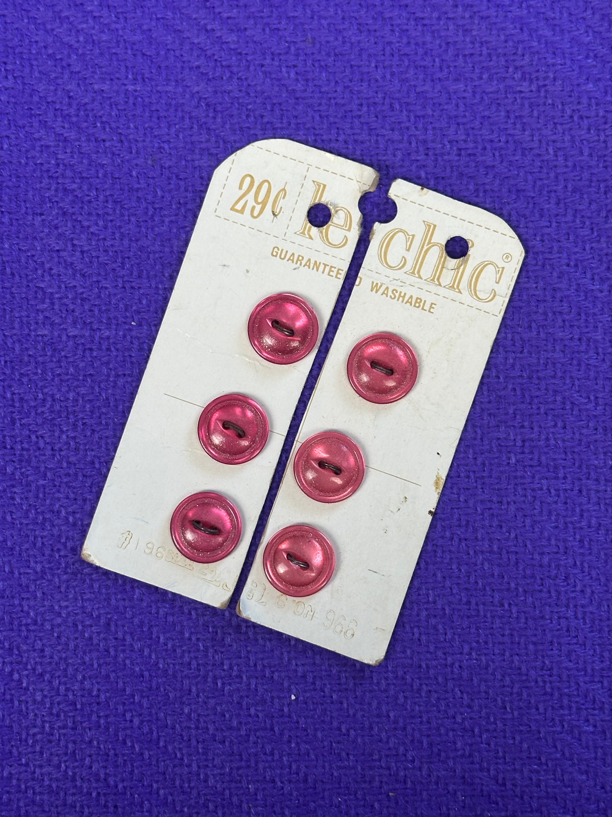 1960’s Le Chic Bright Pink Plastic Buttons - Set of 6 - 5/8" -  on card