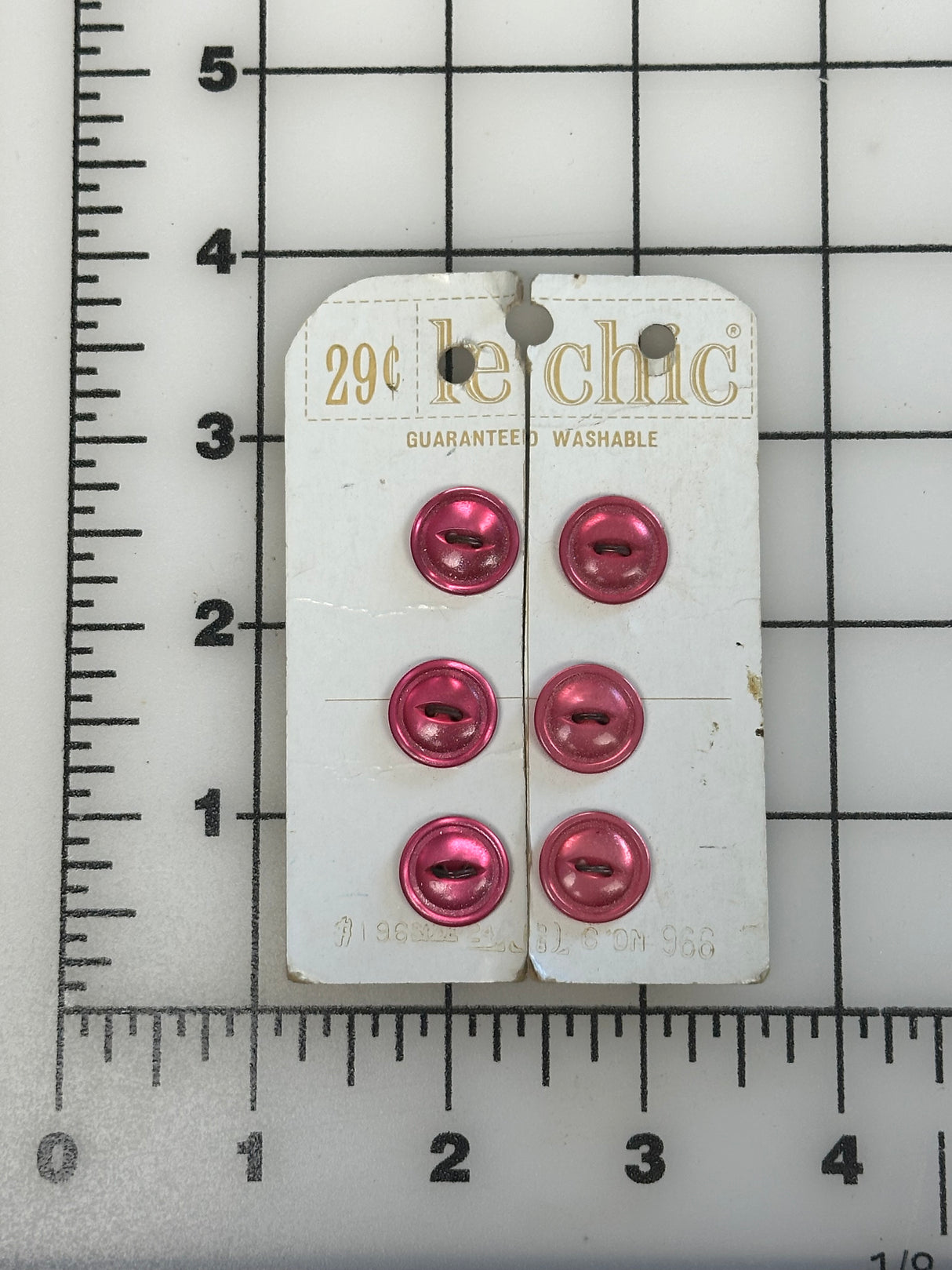 1960’s Le Chic Bright Pink Plastic Buttons - Set of 6 - 5/8" -  on card