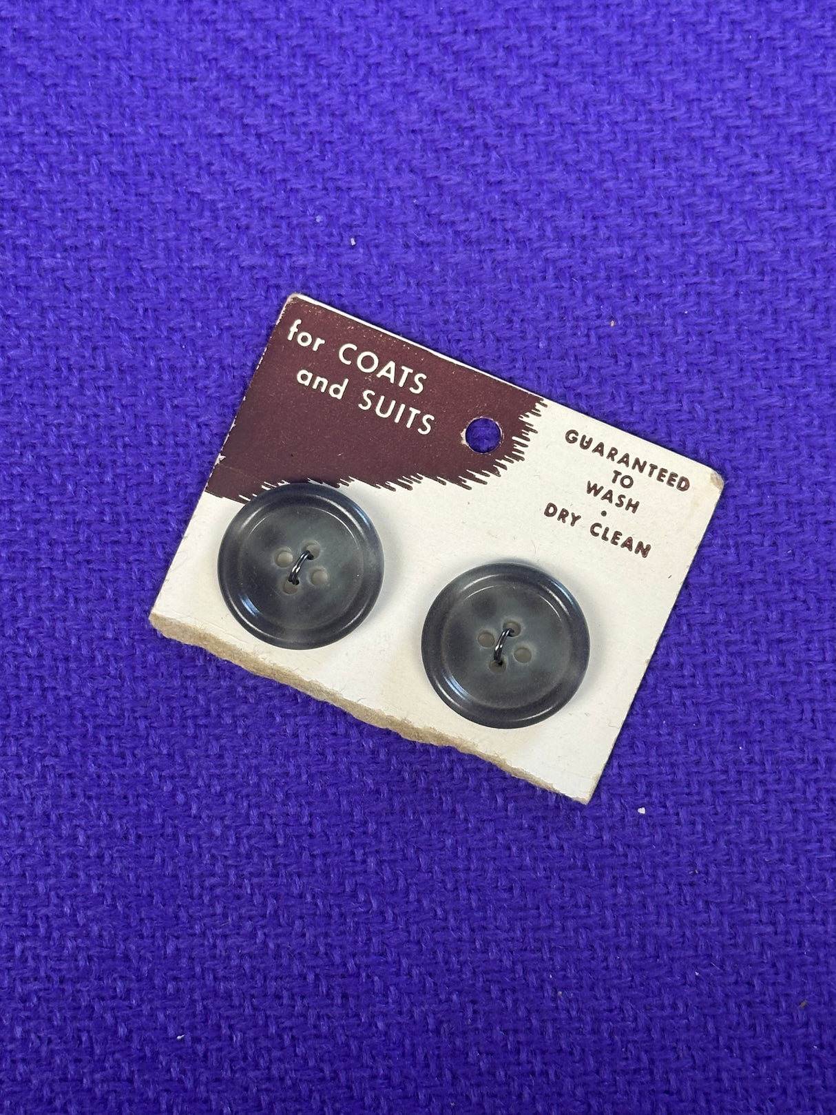 1980's Smoky Gray Plastic Buttons - set of 2 - 3/4" -  on card