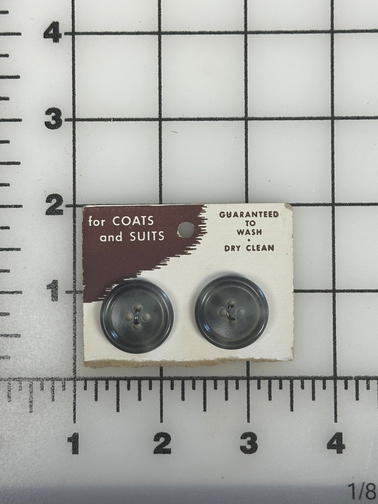 1980's Smoky Gray Plastic Buttons - set of 2 - 3/4" -  on card