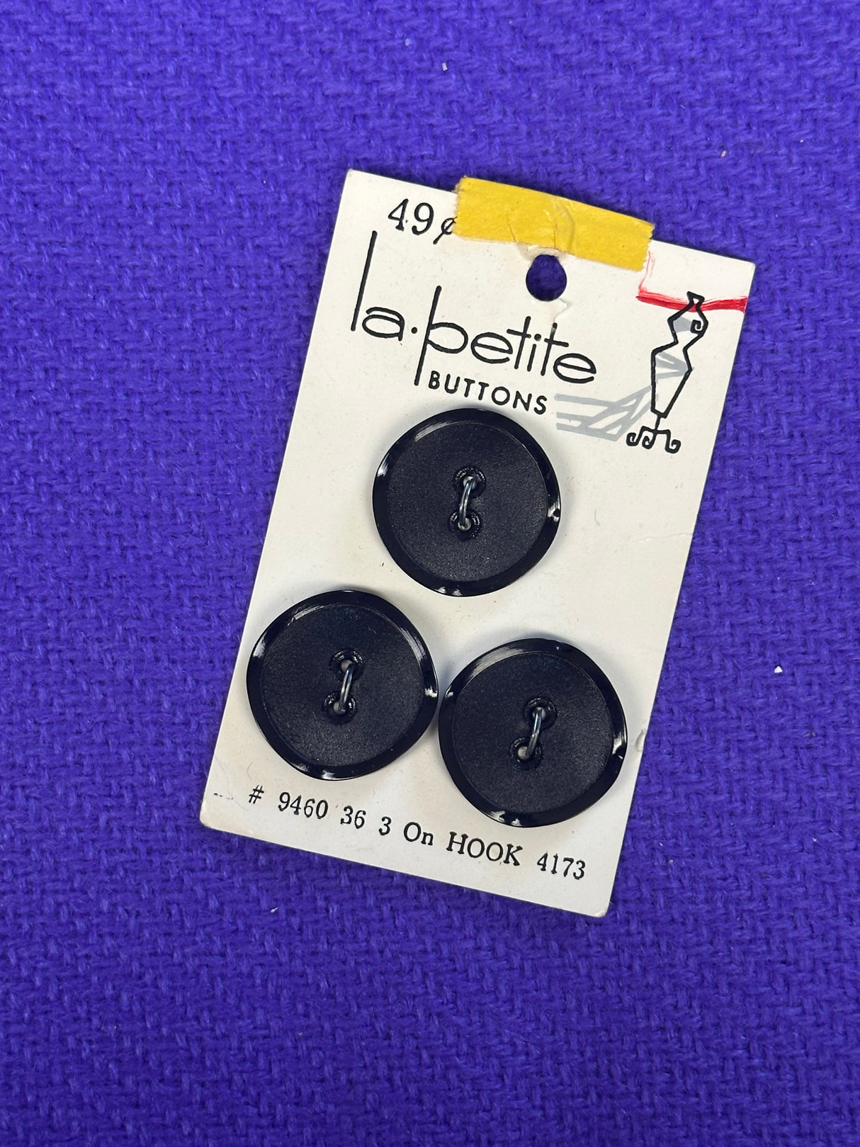1980’s La Petite Black Plastic Buttons - Set of 3 - 7/8" - on card