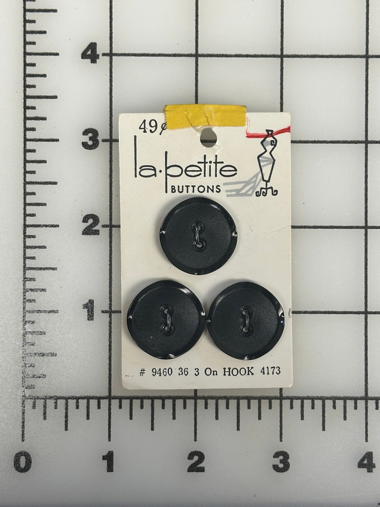 1980’s La Petite Black Plastic Buttons - Set of 3 - 7/8" - on card