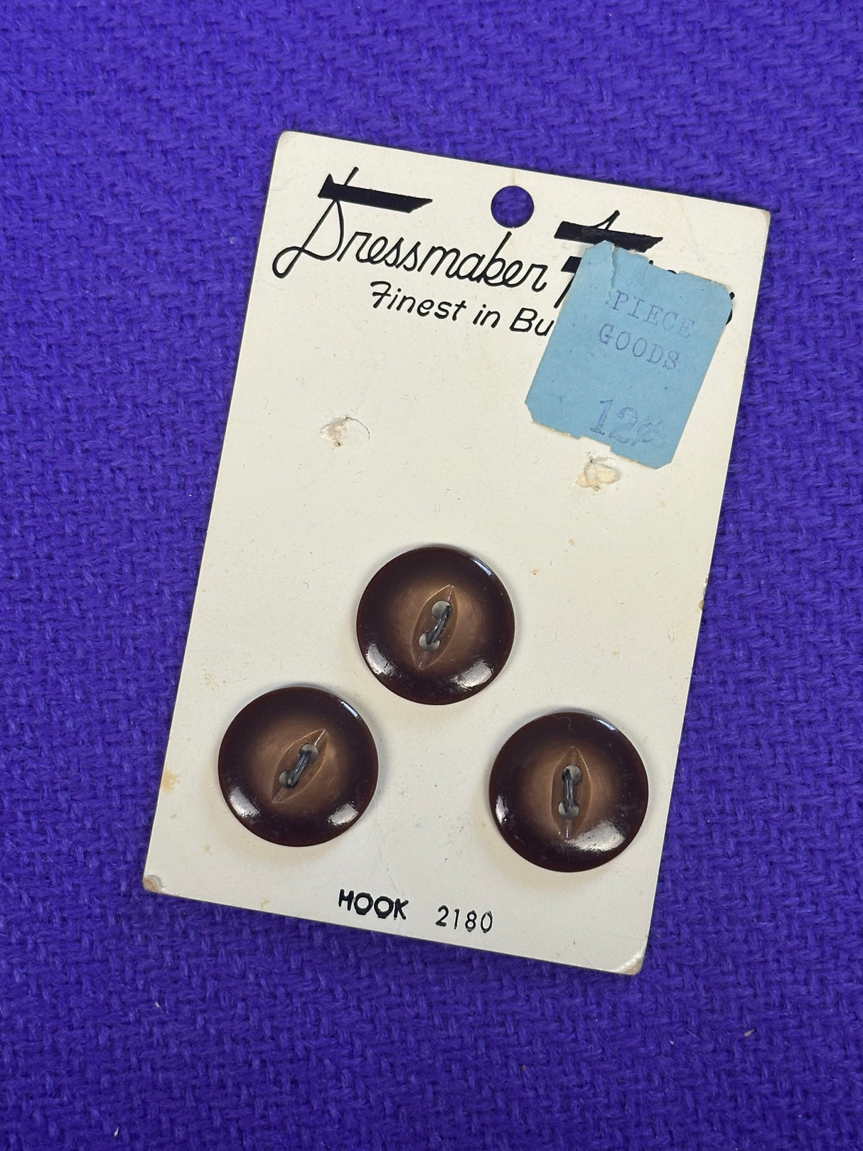 1970’s Dressmaker Fashions Brown Plastic Buttons - set of 3 - 3/4" -  on card