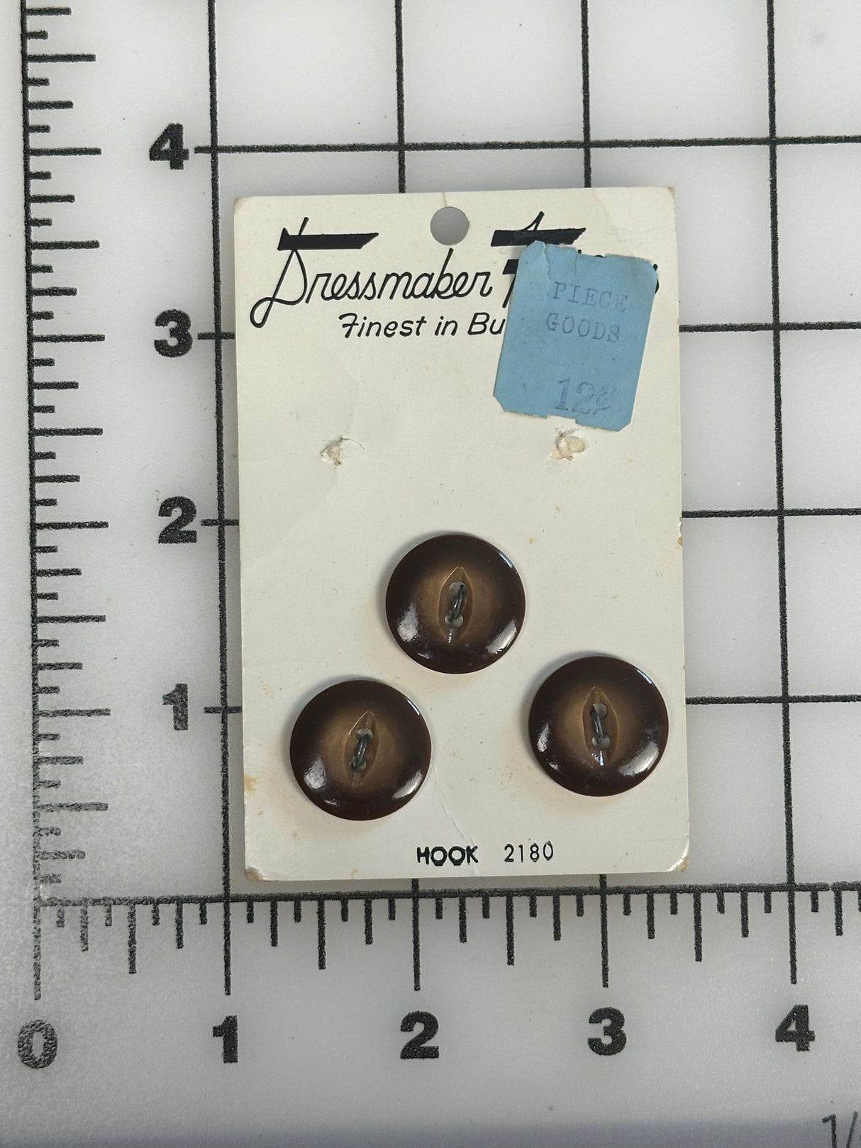 1970’s Dressmaker Fashions Brown Plastic Buttons - set of 3 - 3/4" -  on card