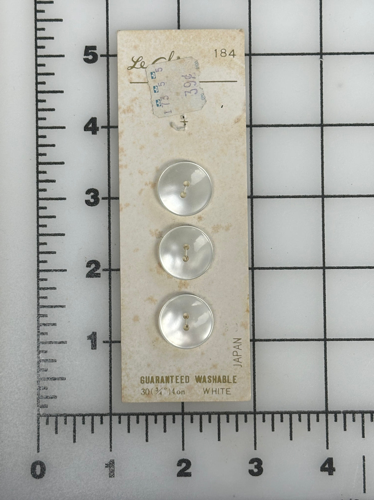 1970’s Le Chic White Pearlescent Plastic Buttons - set of 3 - 3/4" -  on card