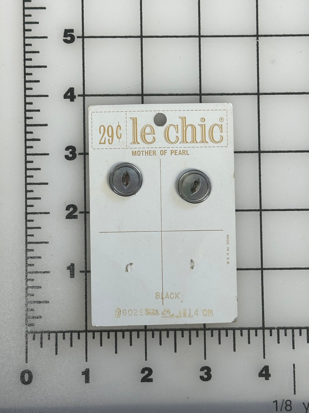 1980’s Le Chic Black Mother of Pearl Buttons - Set of 2 - 5/8" - on card