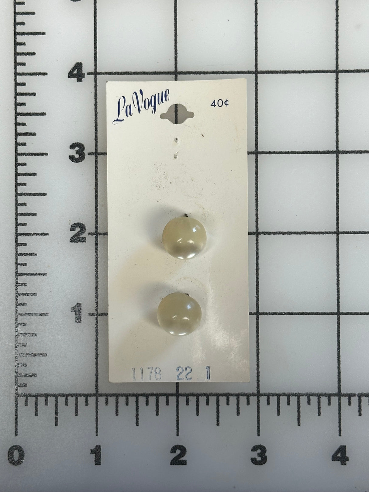 1980’s La Vogue White Plastic Pearlescent Shank Buttons - Set of 2 - 9/16" - on card