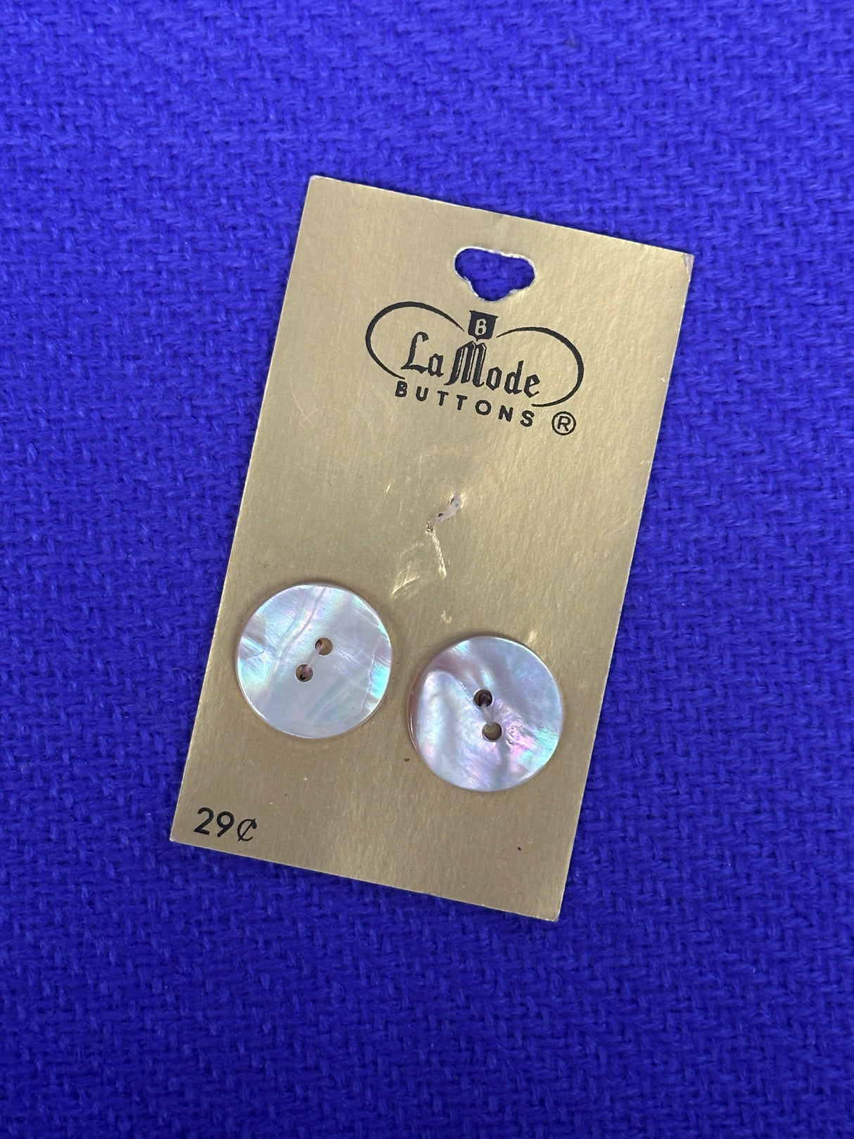 1960’s La Mode Off White Shell Buttons - Set of 2 - 3/4" -  on card