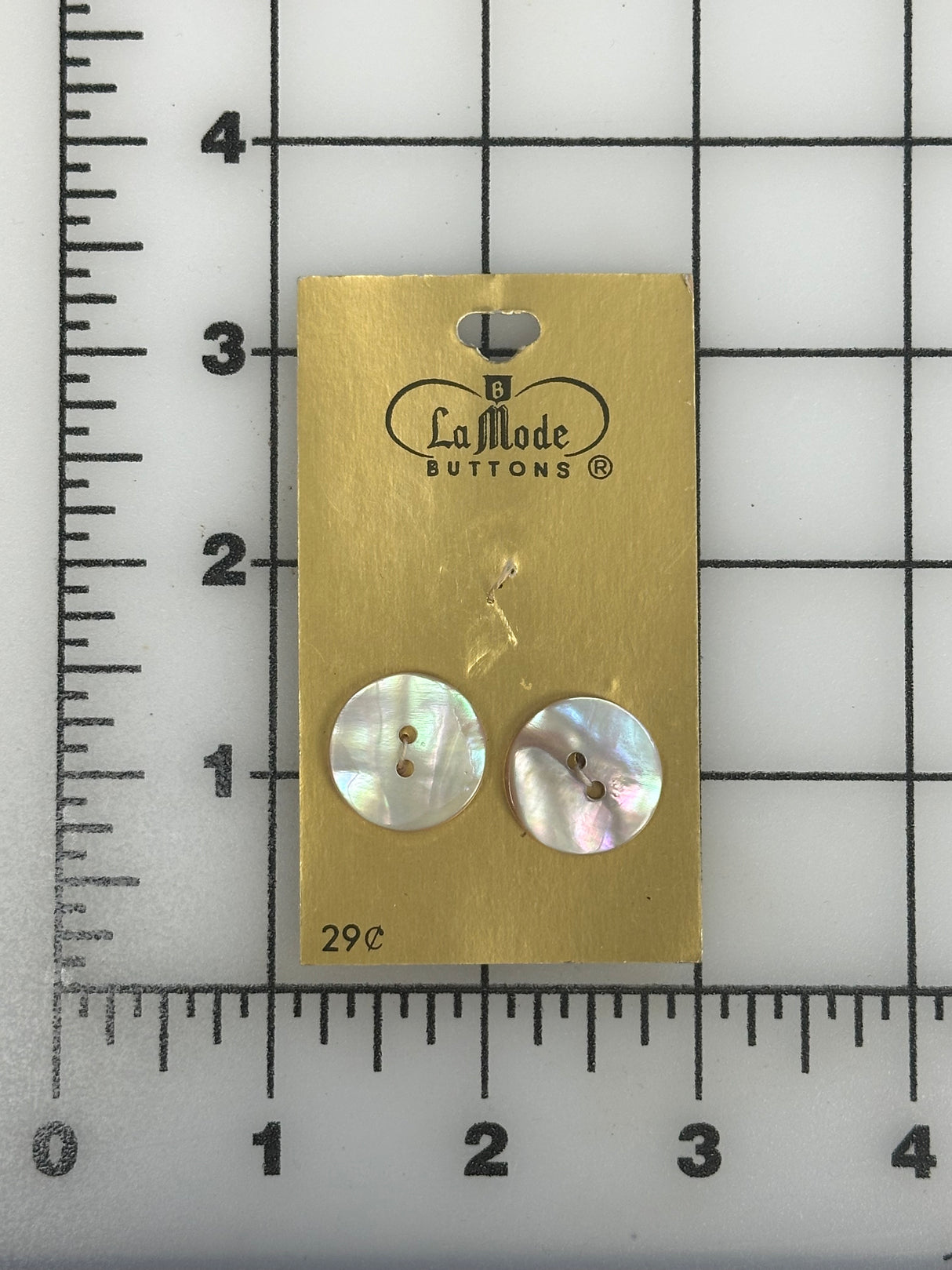 1960’s La Mode Off White Shell Buttons - Set of 2 - 3/4" -  on card