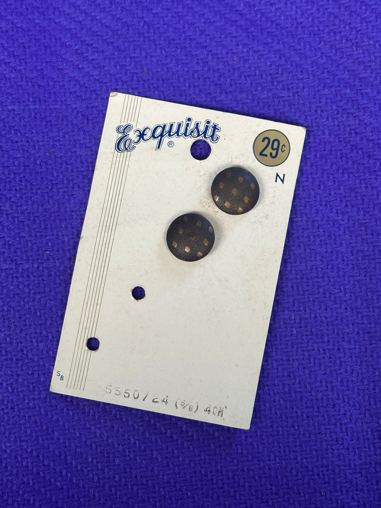 1960’s Exquisit Brown Metal Shank Buttons - Set of 2 - 5/8" -  on card