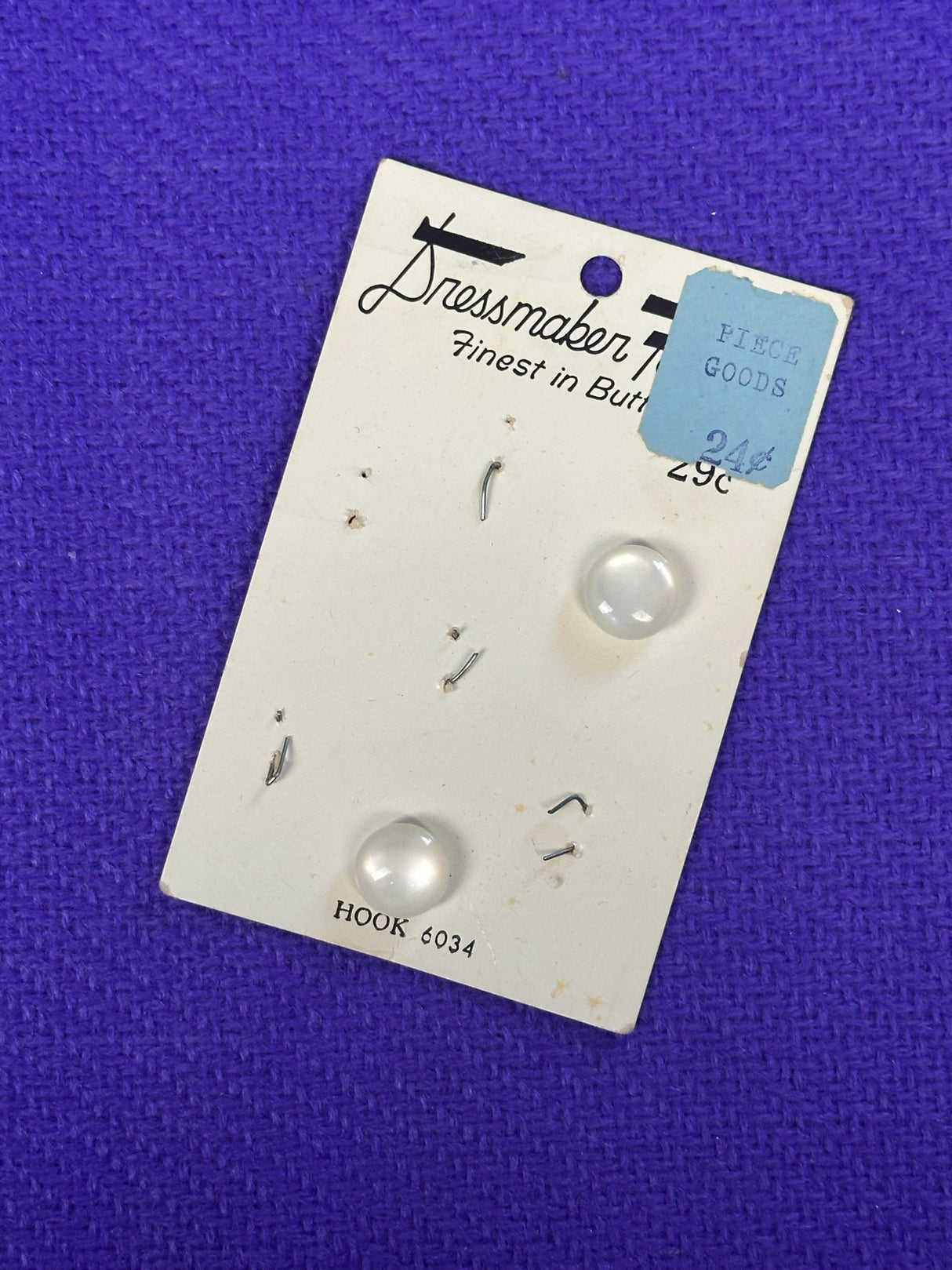 1970’s Dressmaker Fashions White Pearlescent Shank Buttons - set of 2 - 3/8" -  on card