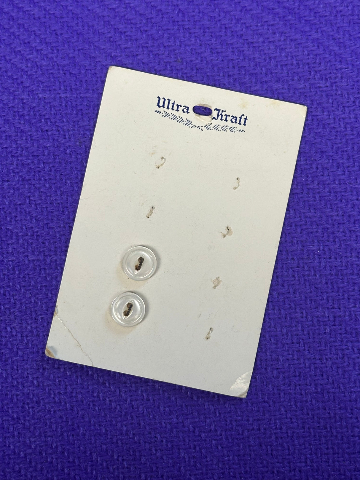 1960’s Ultra Kraft White Mother of Pearl Buttons - Set of 2 - 3/8" -  on card