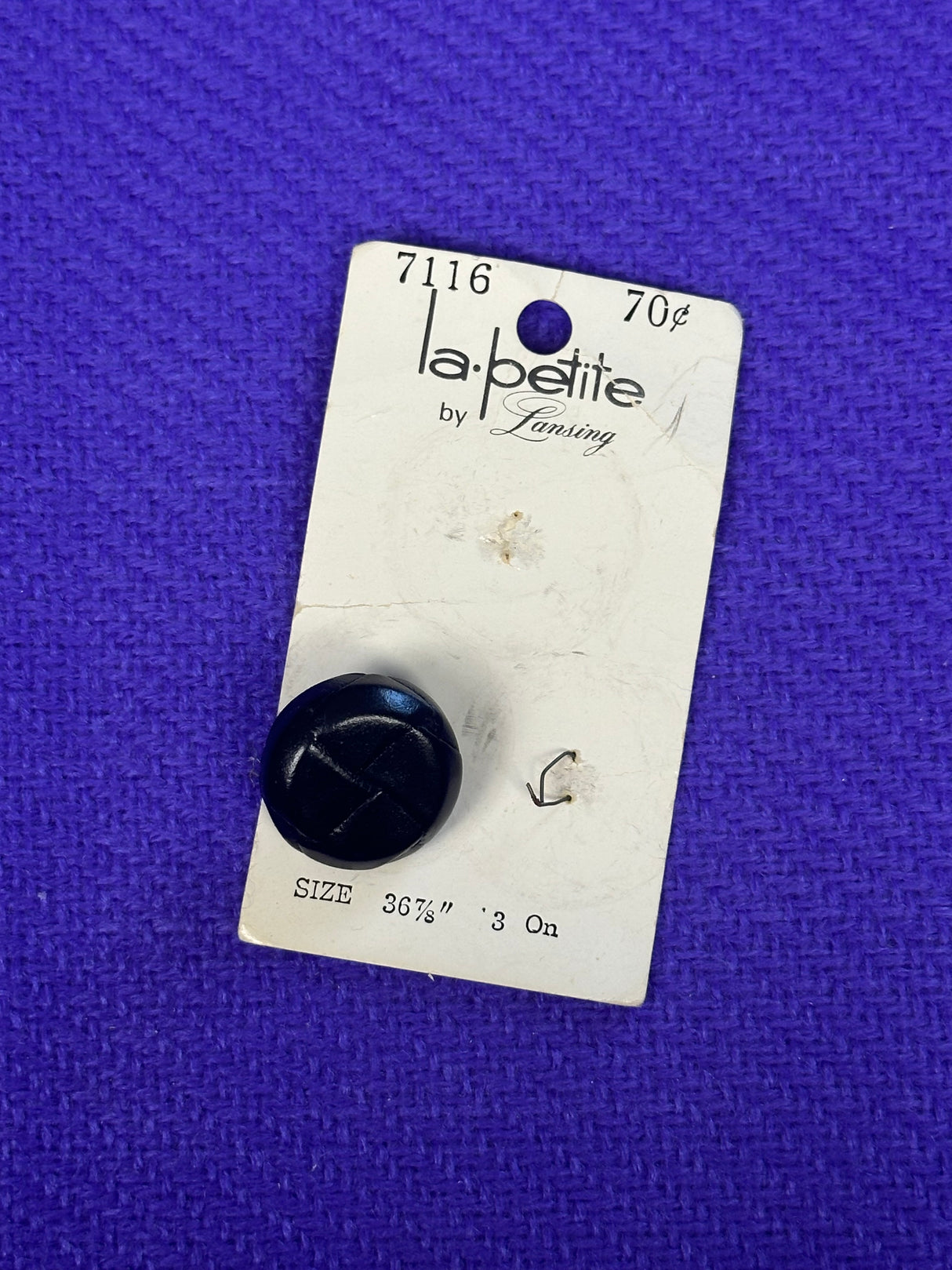 1980’s La Petite by Lansing Black Plastic Shank Button - 7/8" -  on card