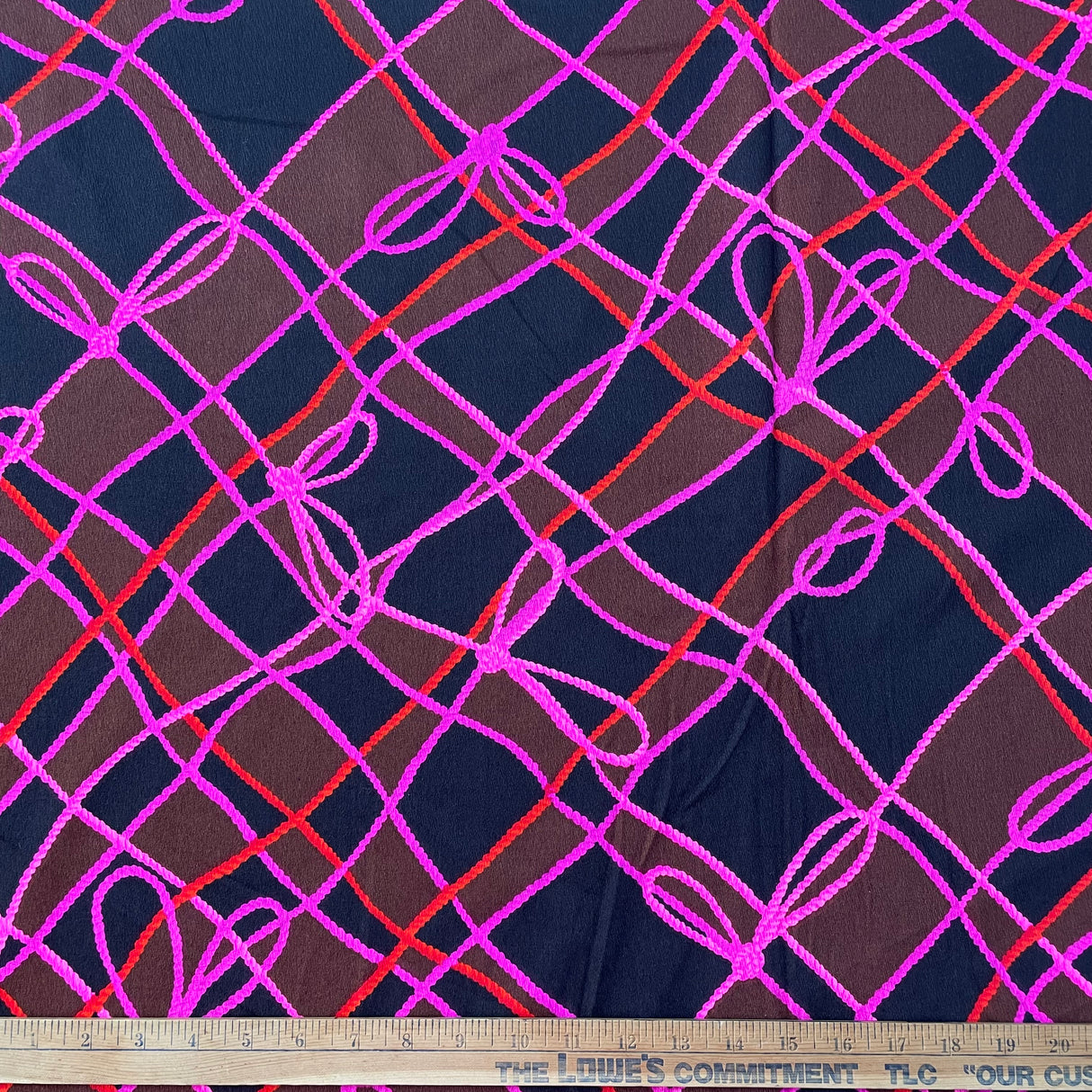 1970's Rope Print Cotton Barkcloth Fabric - Pink or Orange - BTY (S40)