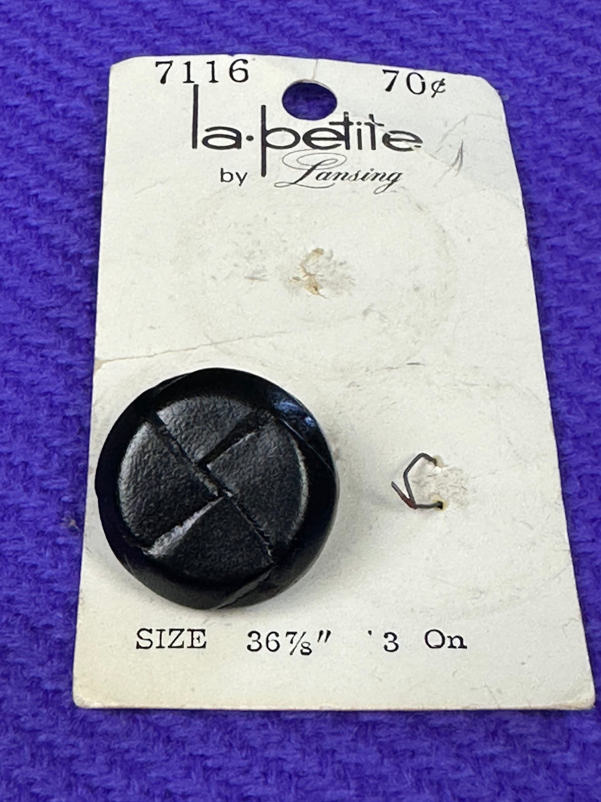 1980’s La Petite by Lansing Black Plastic Shank Button - 7/8" -  on card