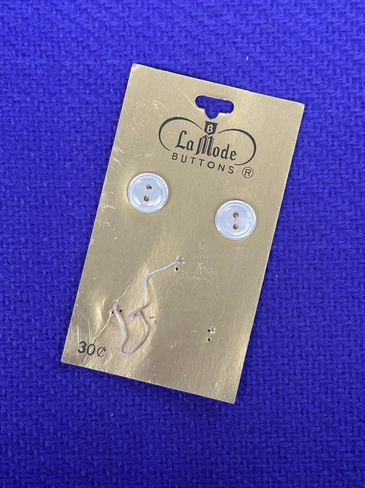 1980’s La Mode White Mother of Pearl Buttons - Set of 2 - 7/16" -  on card