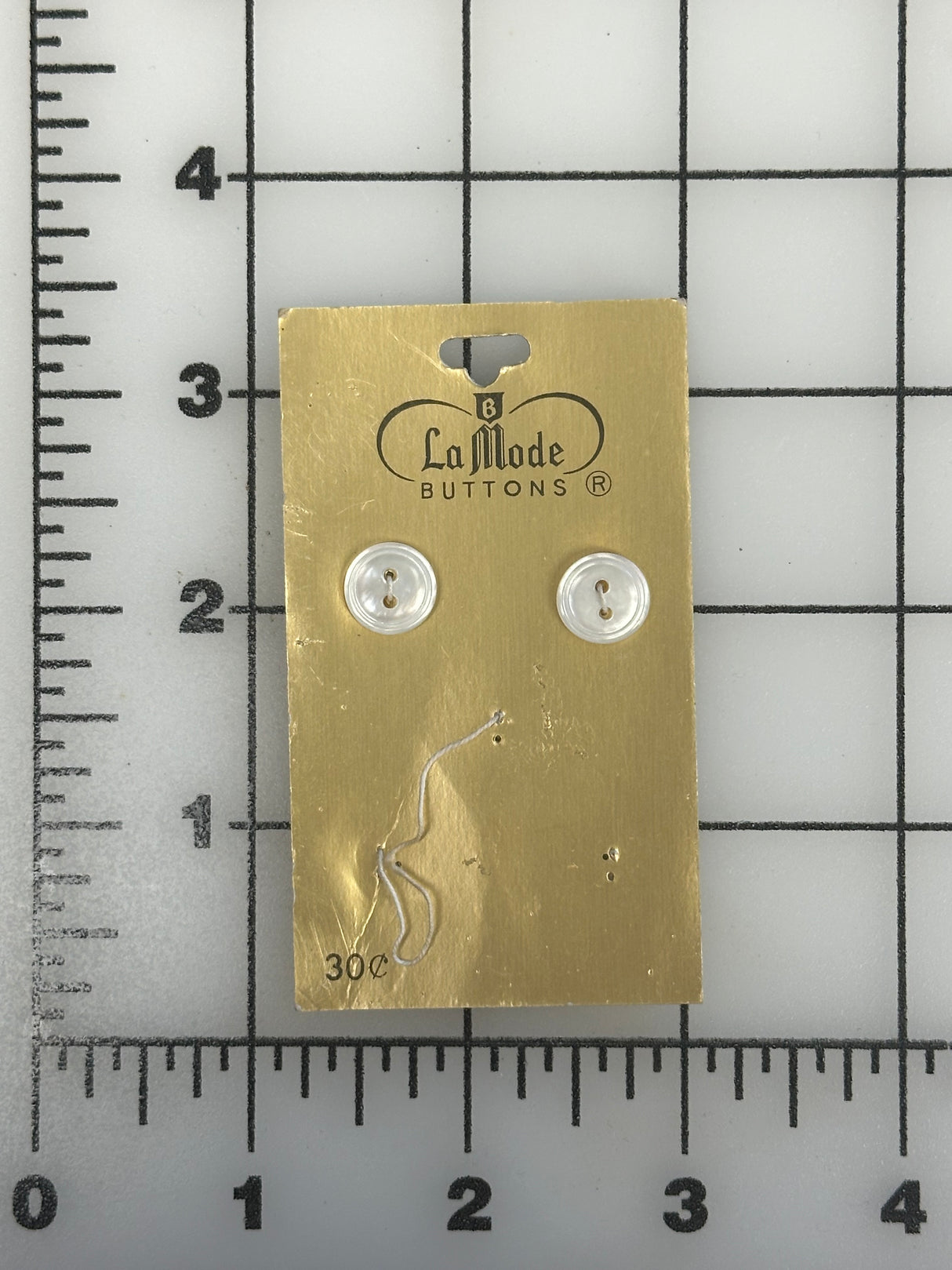 1980’s La Mode White Mother of Pearl Buttons - Set of 2 - 7/16" -  on card