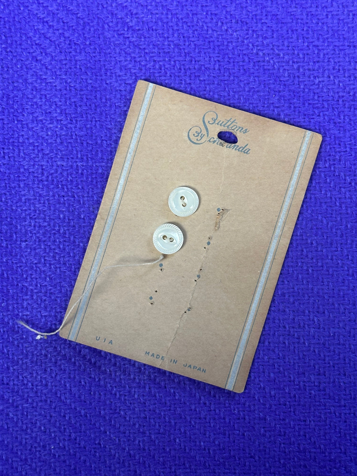 1960’s Buttons by Schwanda White Mother of Pearl Buttons - Set of 2 - 13/32" - on card