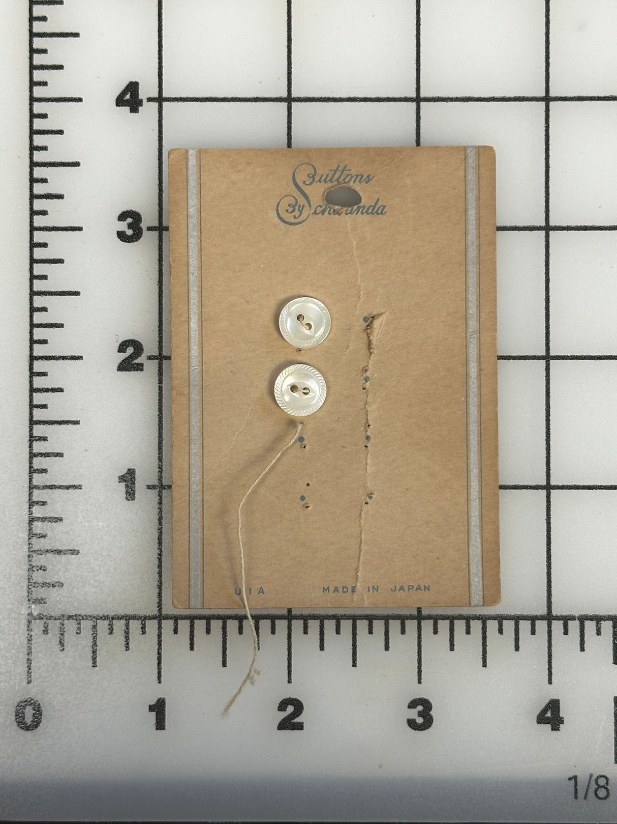 1960’s Buttons by Schwanda White Mother of Pearl Buttons - Set of 2 - 13/32" - on card