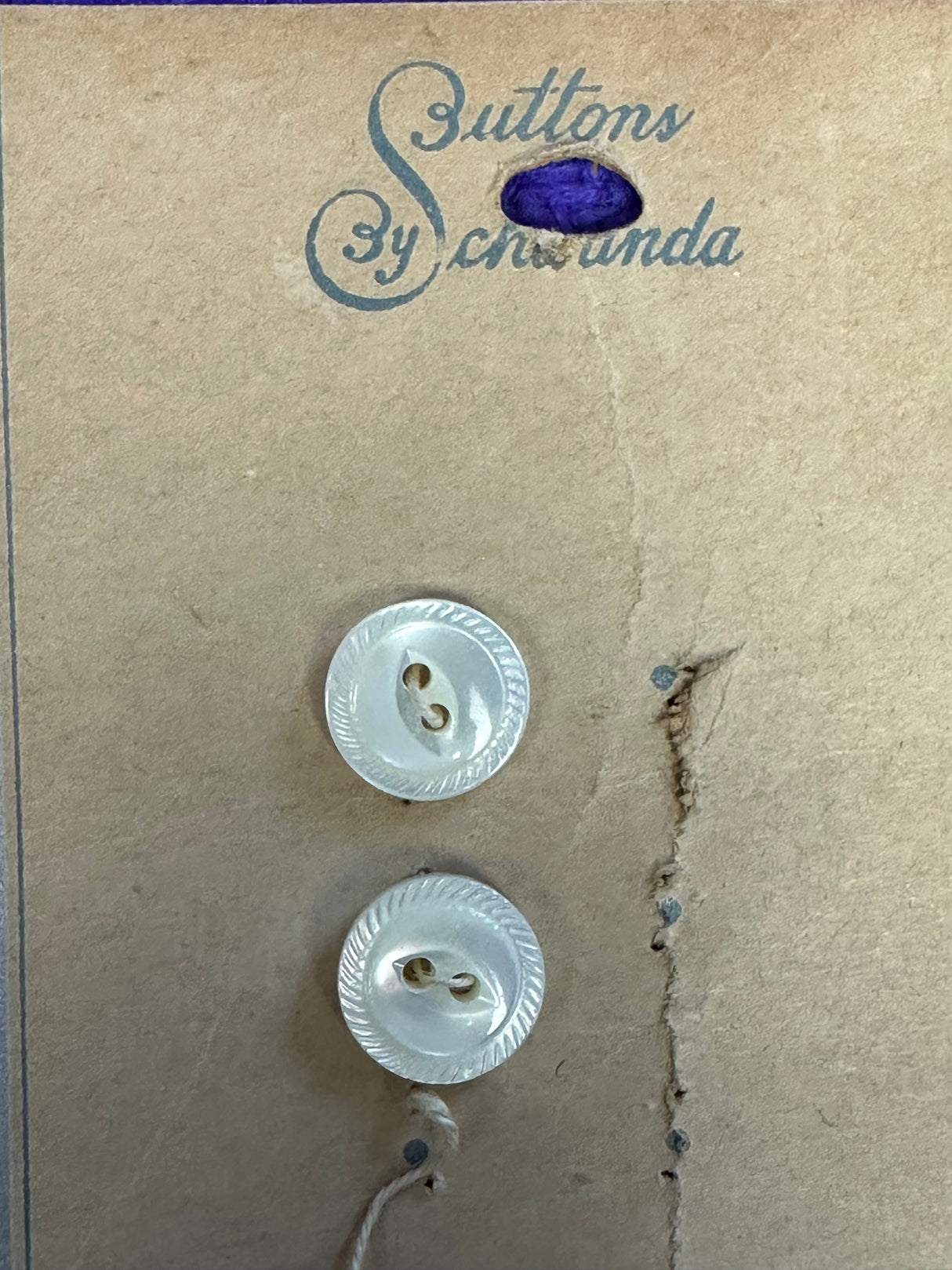 1960’s Buttons by Schwanda White Mother of Pearl Buttons - Set of 2 - 13/32" - on card