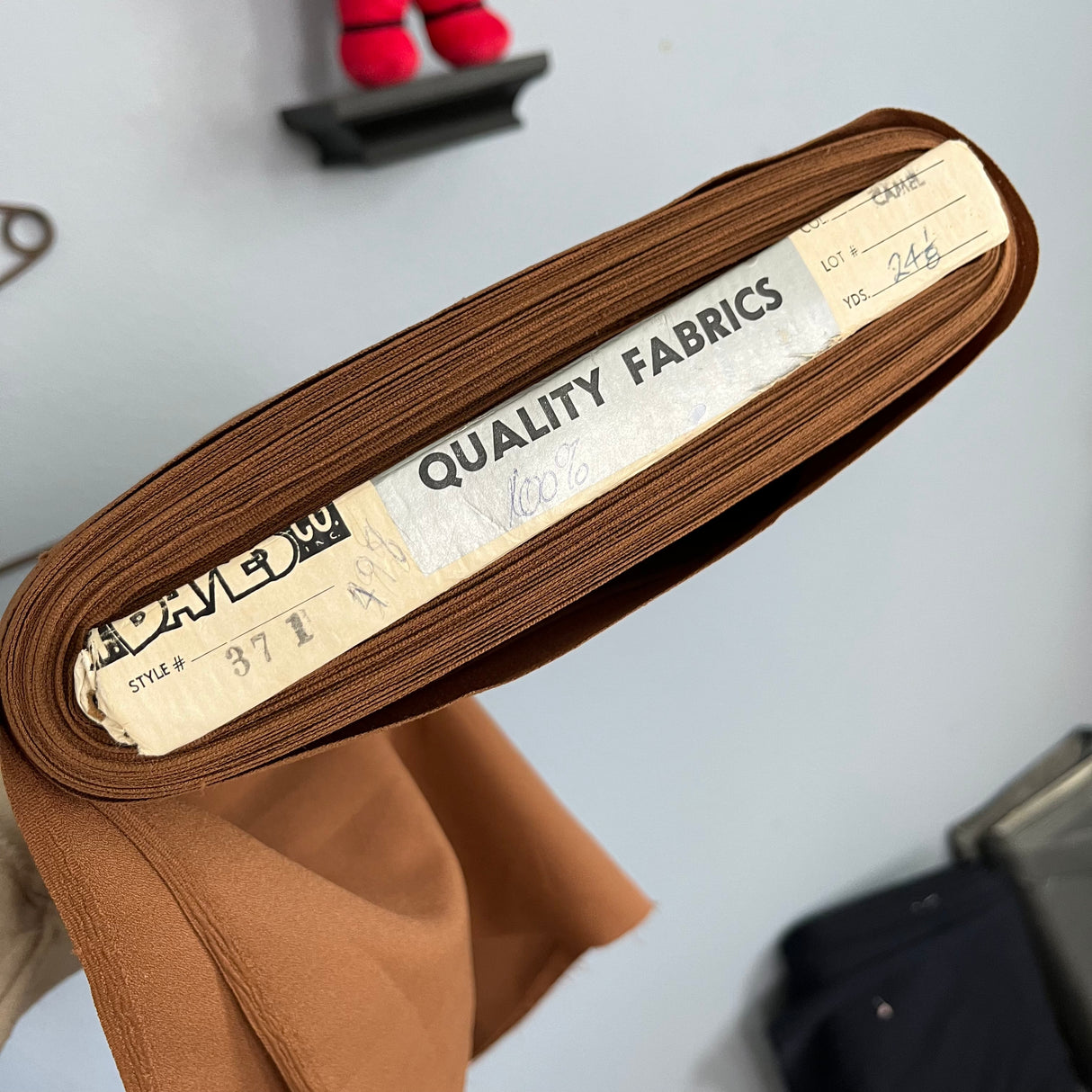 1970’s H Bates and Co Camel Brown Solid Color Fabric - Polyester - BTY (S12)