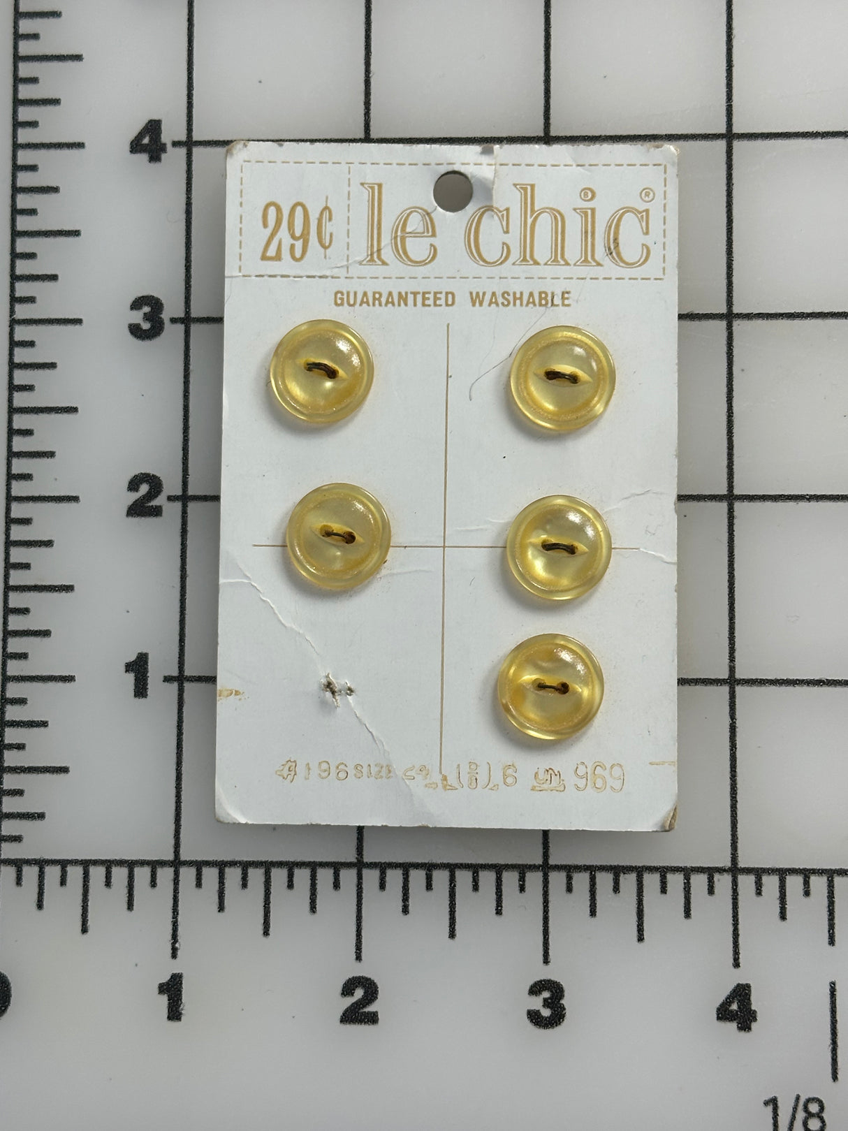 1960’s Le Chic Plastic Buttons - Opalescent Yellow - Set of 5 - 5/8" -  on card