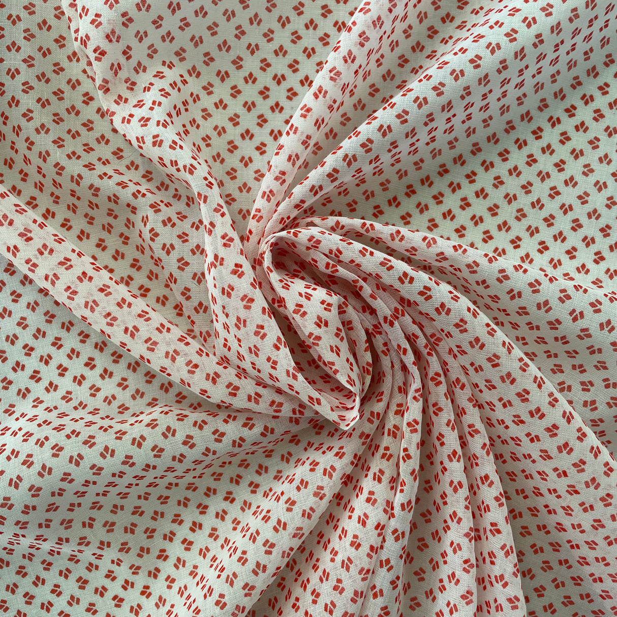 1970's White with Red Accents Fabric - SHEER - BTY (S5)