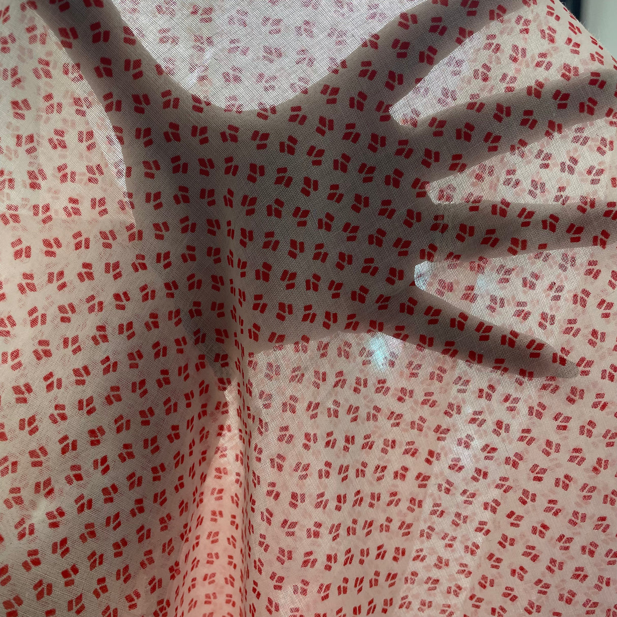 1970's White with Red Accents Fabric - SHEER - BTY (S5)