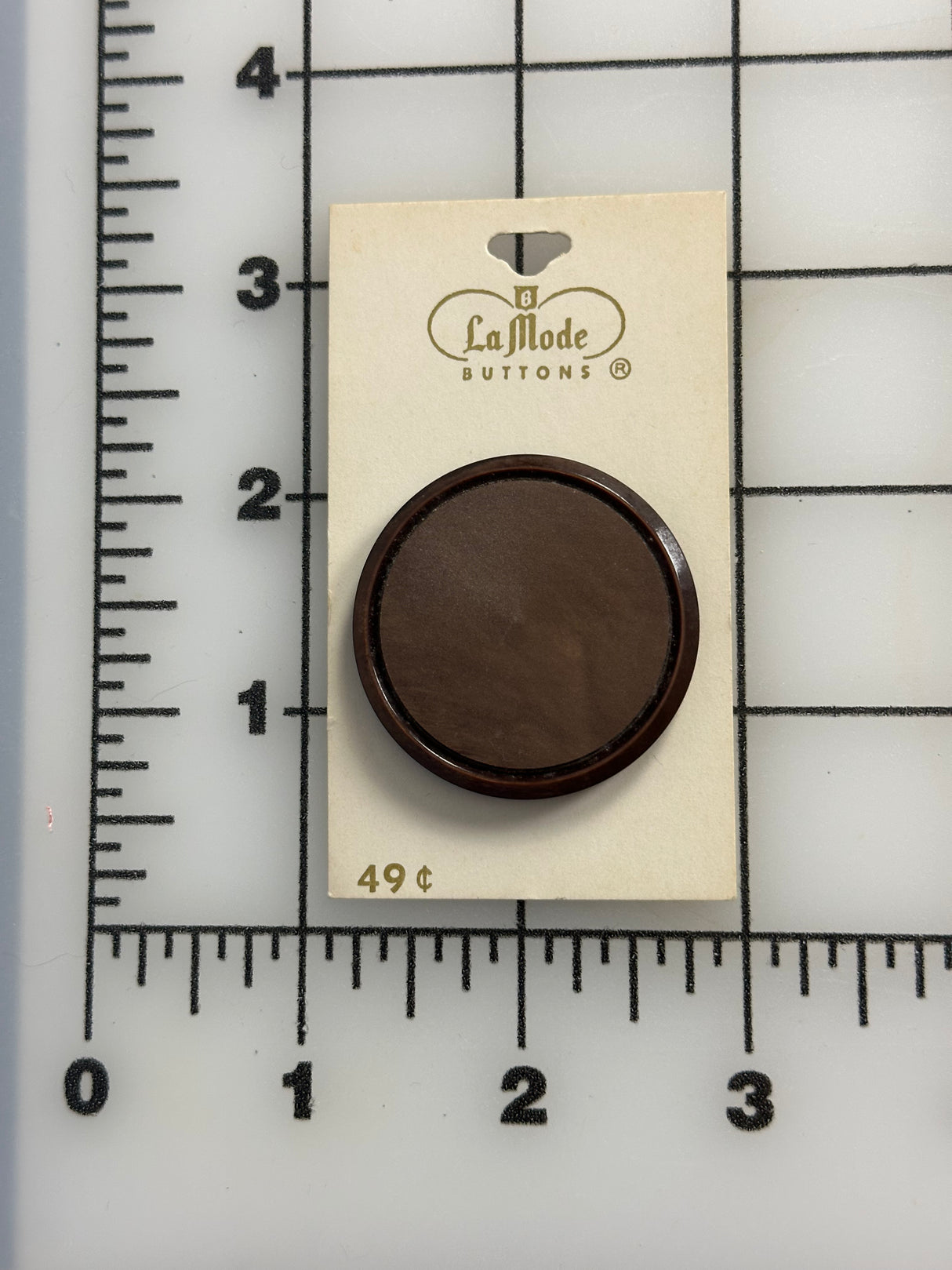 1960’s La Mode Large Plastic Button - Brown - 1 and 5/8" -  on card