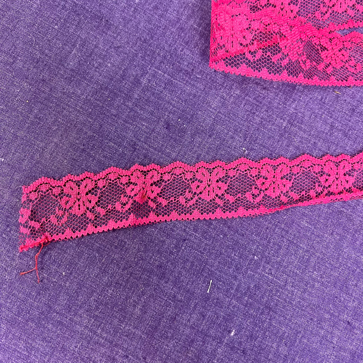 1970’s Hot Pink Floral Edge Lace - Polyester - BTY (TR2)