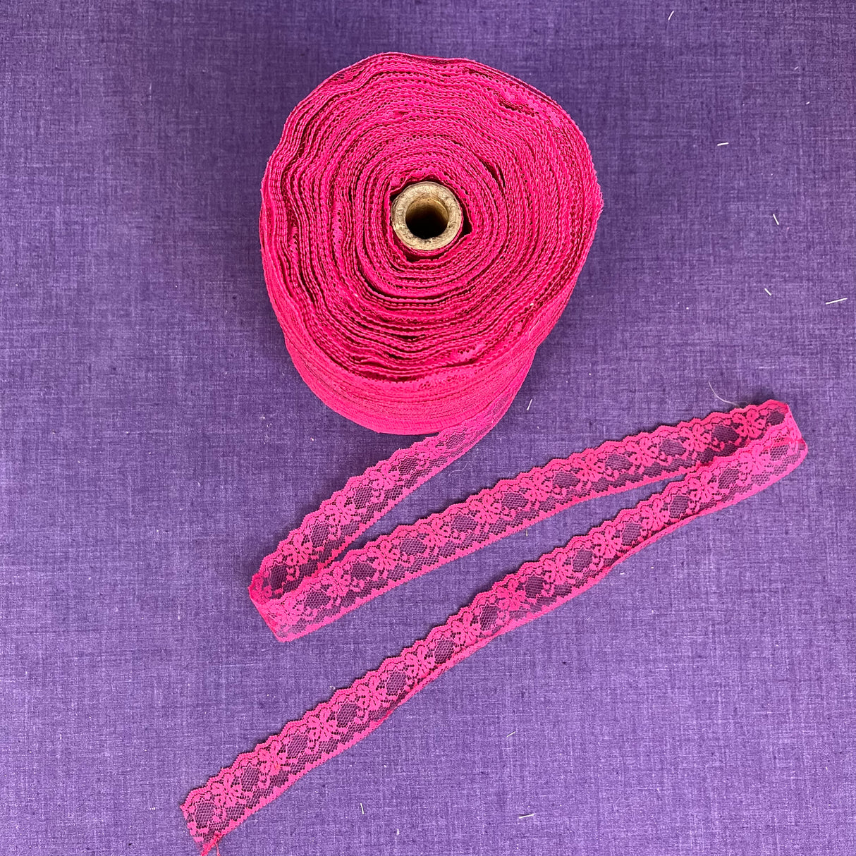 1970’s Hot Pink Floral Edge Lace - Polyester - BTY (TR2)