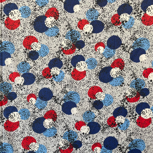 1960’s Red and Blue Circles on Grey Fabric - BTY