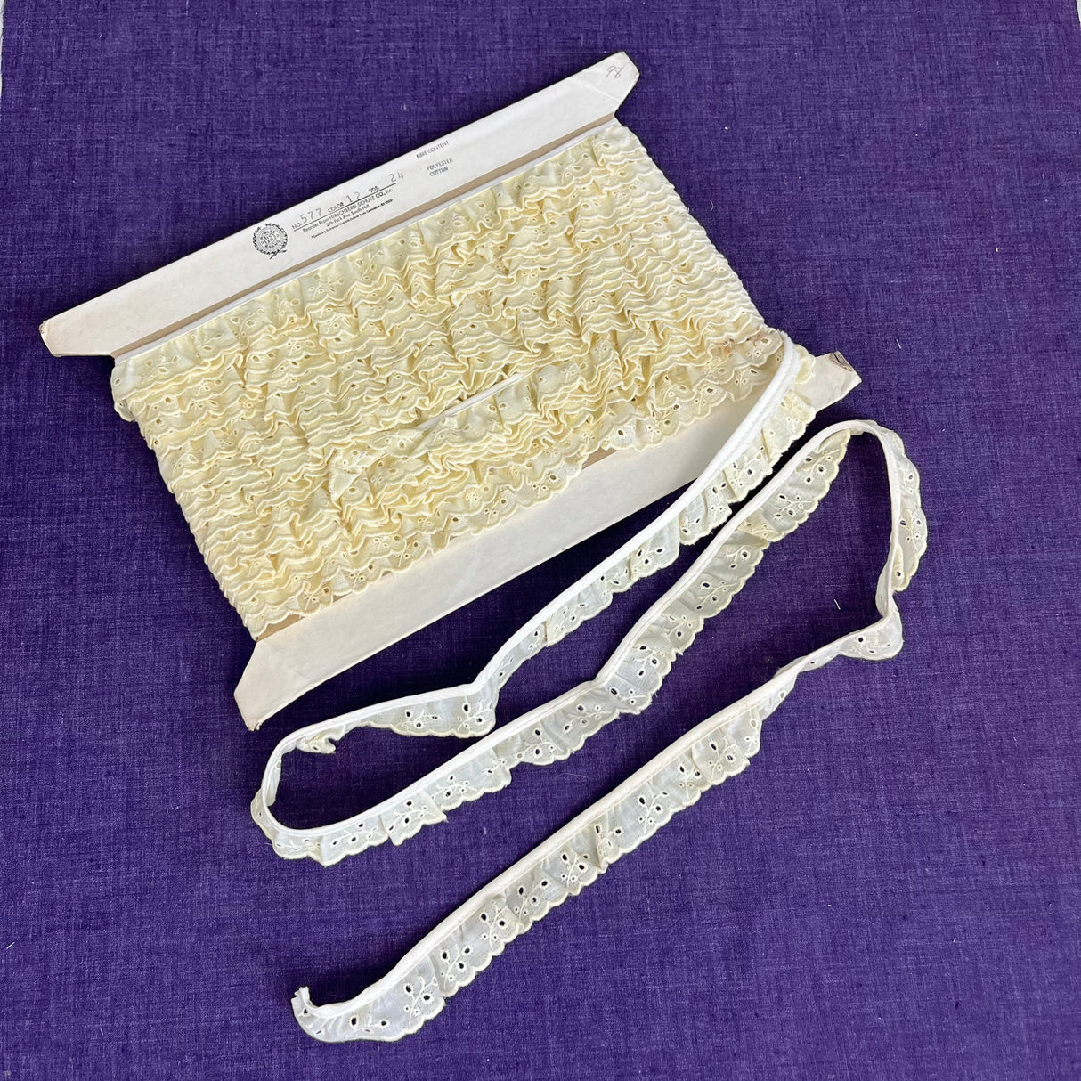 1970’s Pale Yellow Vine Eyelet Scallop Trim - Poly/Cotton - BTY (TR40)