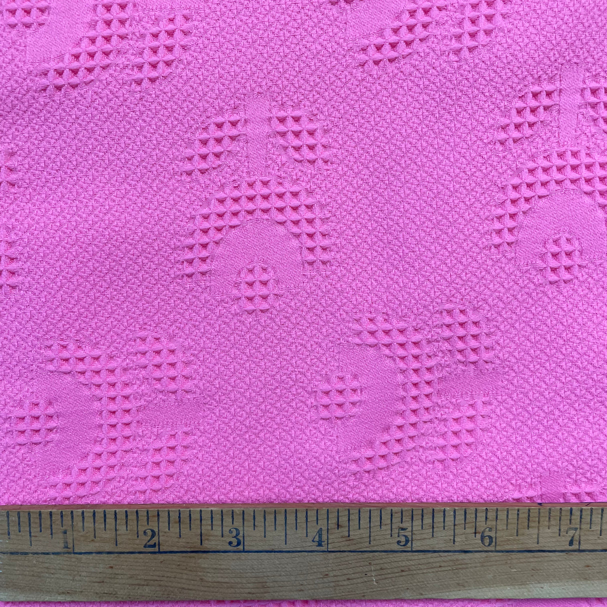 1970's Bright Pink Waffle Weave with Florals Fabric - BTY (T1)