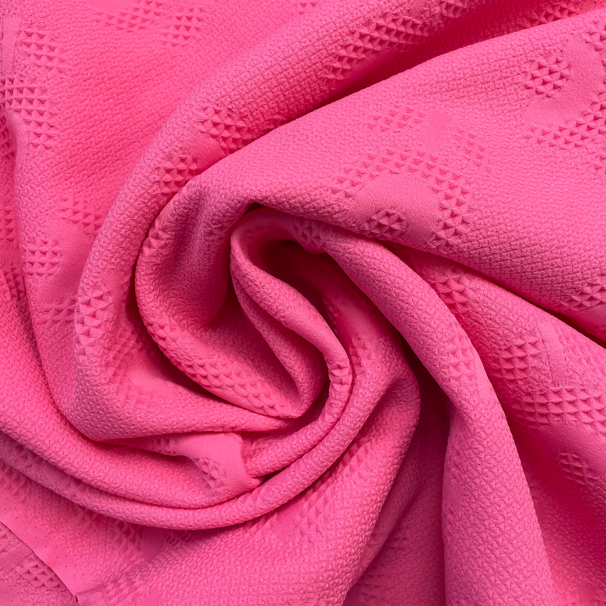 1970's Bright Pink Waffle Weave with Florals Fabric - BTY (T1)