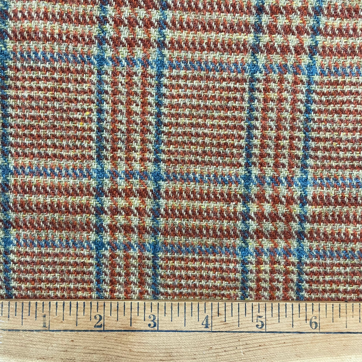 1970’s Brown and Blue Plaid Wool Fabric - BTY (G16)