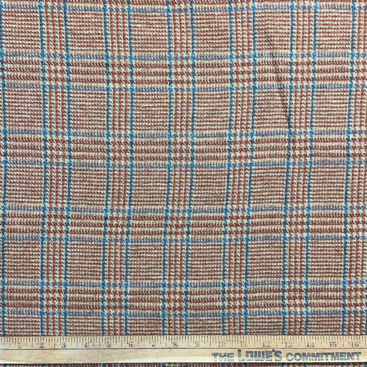 1970’s Brown and Blue Plaid Wool Fabric - BTY (G16)