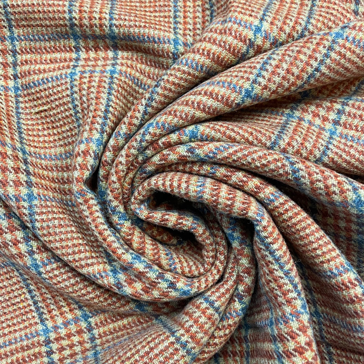 1970’s Brown and Blue Plaid Wool Fabric - BTY (G16)
