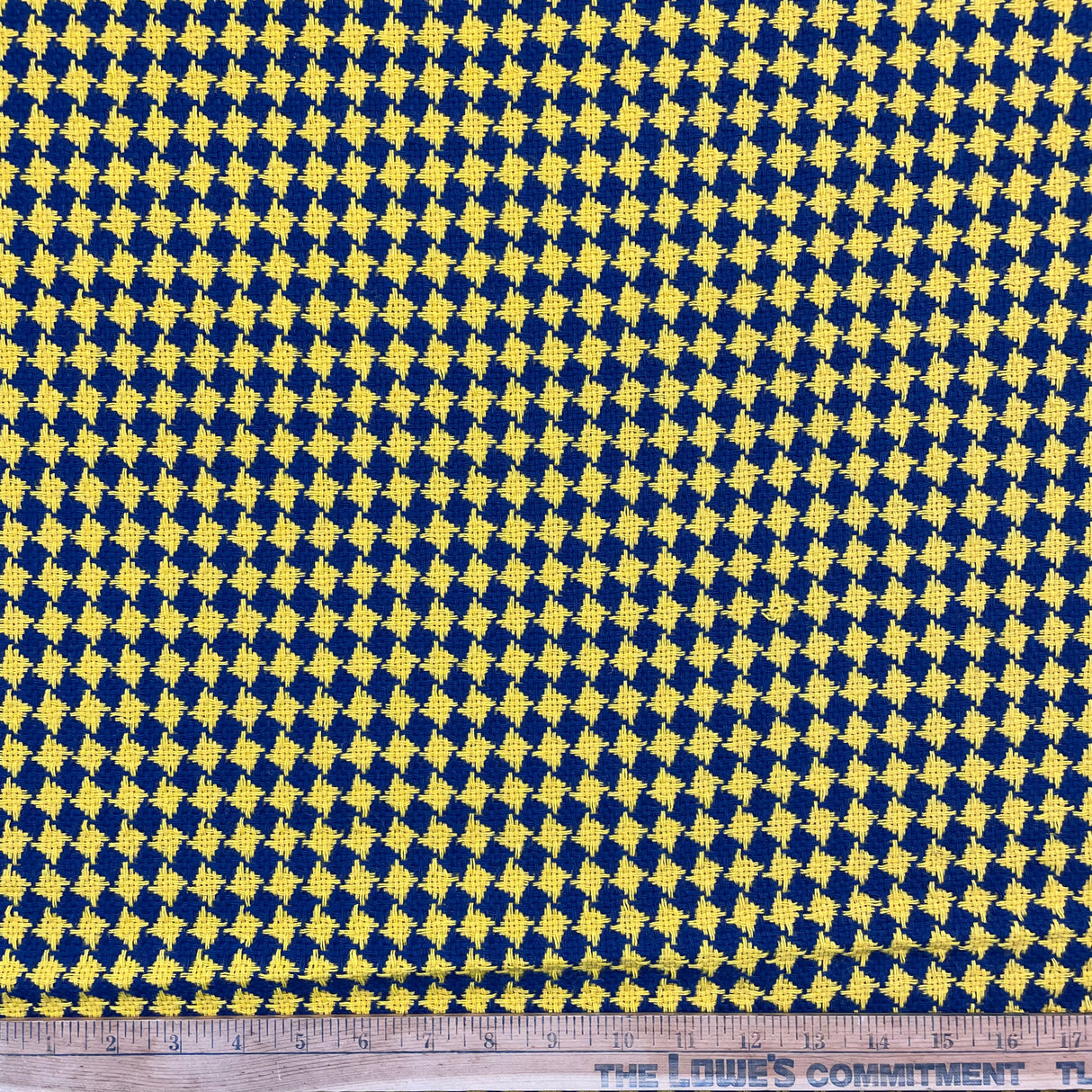 1970’s Navy Blue and Yellow Diamond Acrylic Backed Fabric - BTY (J5)
