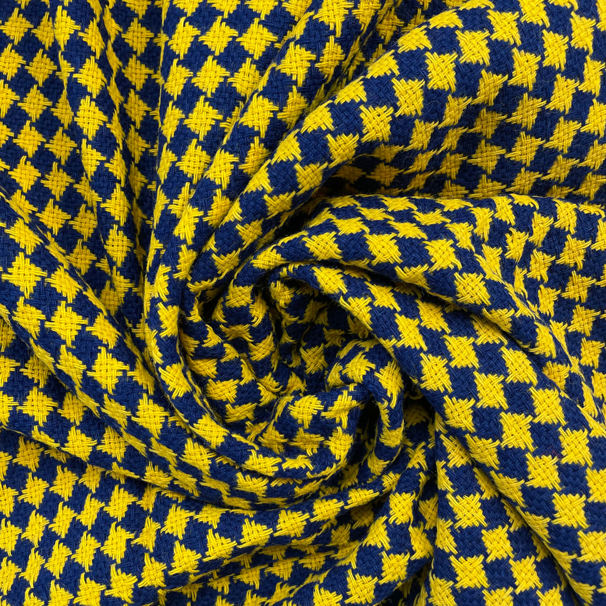 1970’s Navy Blue and Yellow Diamond Acrylic Backed Fabric - BTY (J5)