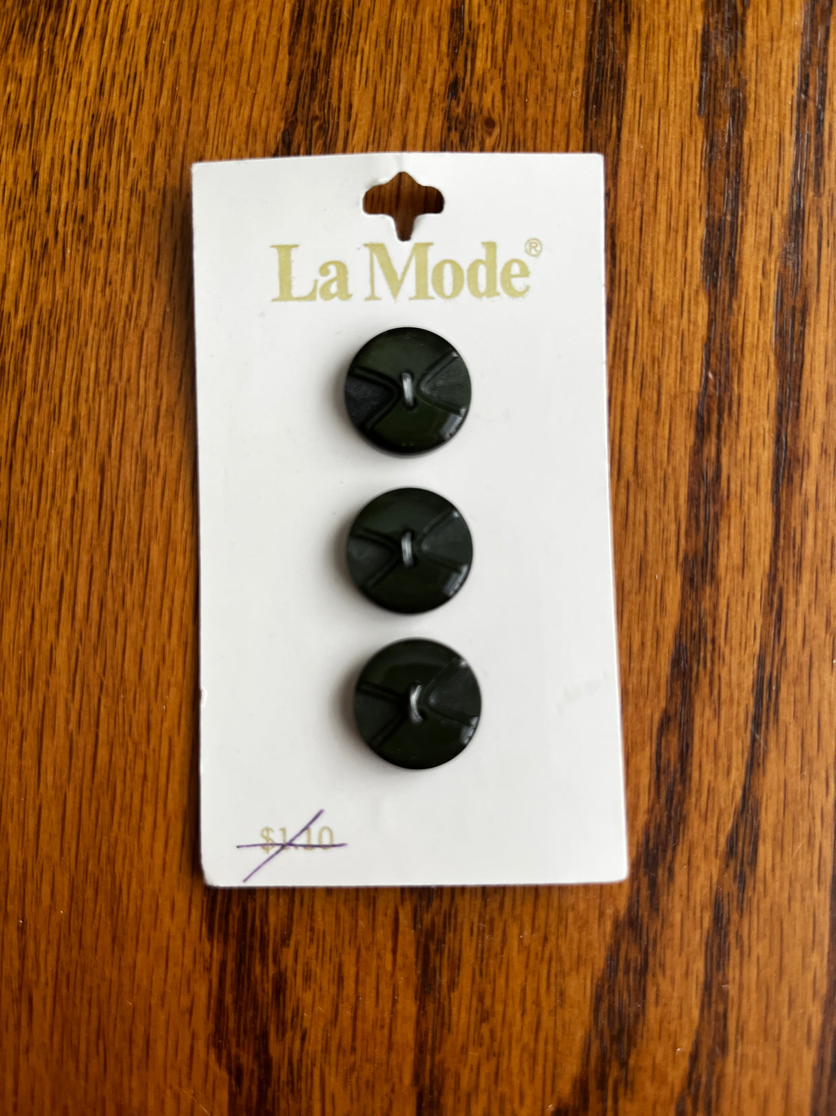 1970’s La Mode Forest Green Carved Plastic Buttons - on card