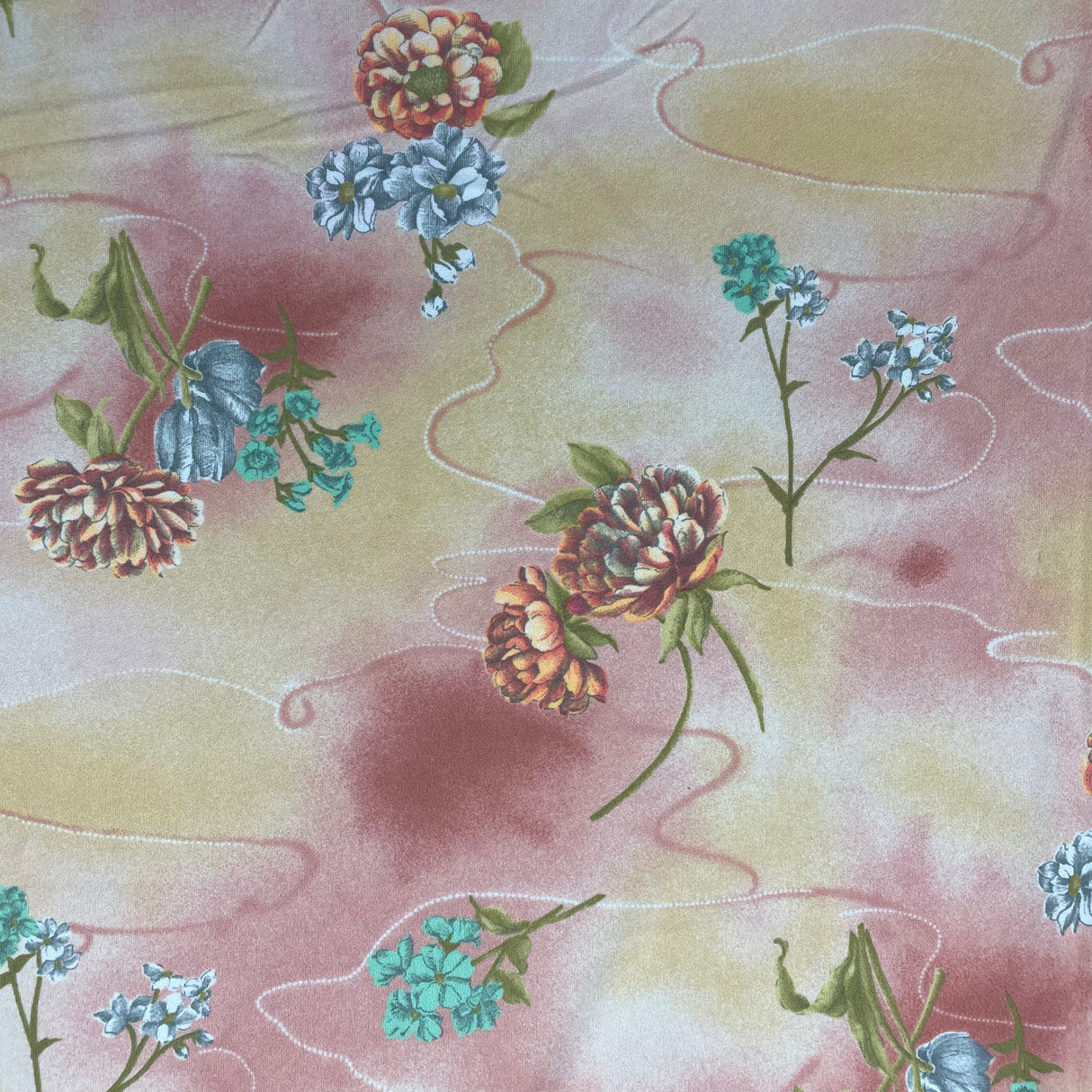 1970's Peach Floral Polyester Double Knit - BTY (H4)